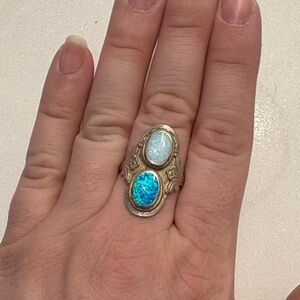 Two Tone Opal Sterling Solver Statement Ring Size 10